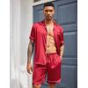 imageEkouaer Mens Satin Pajamas Set ButtonDown Short Sleeve Shirt Top Soft Silk Sleepwear Loose Pocket Pant LoungewearRed
