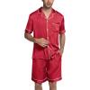 imageEkouaer Mens Satin Pajamas Set ButtonDown Short Sleeve Shirt Top Soft Silk Sleepwear Loose Pocket Pant LoungewearRed