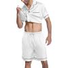 imageEkouaer Mens Satin Pajamas Set ButtonDown Short Sleeve Shirt Top Soft Silk Sleepwear Loose Pocket Pant LoungewearWhite