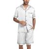imageEkouaer Mens Satin Pajamas Set ButtonDown Short Sleeve Shirt Top Soft Silk Sleepwear Loose Pocket Pant LoungewearWhite