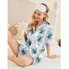 imageEkouaer Pajamas for Women Silk Soft Sleepwear Short Sleeve Button Down Pjs Satin Top and Shorts 2 Piece Lounge Set SXXLFlhp2white With Leaves