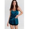 imageEkouaer Satin Pajamas Women Lace Sleepwear Lingerie Cami Shorts Set Nightwear XSXXLDark Green