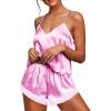 imageEkouaer Satin Pajamas Women Lace Sleepwear Lingerie Cami Shorts Set Nightwear XSXXLHot Pink