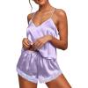 imageEkouaer Satin Pajamas Women Lace Sleepwear Lingerie Cami Shorts Set Nightwear XSXXLLight Purple