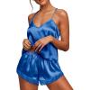 imageEkouaer Satin Pajamas Women Lace Sleepwear Lingerie Cami Shorts Set Nightwear XSXXLSapphire Blue