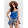 imageEkouaer Satin Pajamas Women Lace Sleepwear Lingerie Cami Shorts Set Nightwear XSXXLSapphire Blue