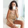 imageEkouaer Satin Pajamas Womens Soft Sleepwear Lingerie Silk Cami Shorts Set Nightwear SXXLBeige