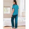 imageEkouaer Satin Pajamas for Women Short Sleeve Silk Pajama Sets Soft Sleepwear Top with Causal Long Pj PantGreen