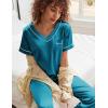 imageEkouaer Satin Pajamas for Women Short Sleeve Silk Pajama Sets Soft Sleepwear Top with Causal Long Pj PantGreen
