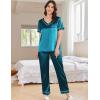 imageEkouaer Satin Pajamas for Women Short Sleeve Silk Pajama Sets Soft Sleepwear Top with Causal Long Pj PantGreen