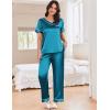 imageEkouaer Satin Pajamas for Women Short Sleeve Silk Pajama Sets Soft Sleepwear Top with Causal Long Pj PantGreen