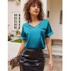 imageEkouaer Satin Pajamas for Women Short Sleeve Silk Pajama Sets Soft Sleepwear Top with Causal Long Pj PantGreen