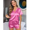 imageEkouaer Silk Pajamas for Women Short Sleeve Sleepwear Twopiece Pjs Set Soft V Neck Loungewear Tops with Pj Shorts SXXLHot Pink