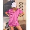 imageEkouaer Silk Pajamas for Women Short Sleeve Sleepwear Twopiece Pjs Set Soft V Neck Loungewear Tops with Pj Shorts SXXLHot Pink