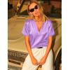 imageEkouaer Silk Pajamas for Women Short Sleeve Sleepwear Twopiece Pjs Set Soft V Neck Loungewear Tops with Pj Shorts SXXLLight Purple