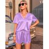 imageEkouaer Silk Pajamas for Women Short Sleeve Sleepwear Twopiece Pjs Set Soft V Neck Loungewear Tops with Pj Shorts SXXLLight Purple