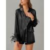 imageEkouaer Womens Bridal Feather Trim Silk Satin Pajama Set Long Sleeve Lounge Sets Sleepwear Removable FeatherBlack Feather