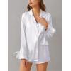 imageEkouaer Womens Bridal Feather Trim Silk Satin Pajama Set Long Sleeve Lounge Sets Sleepwear Removable FeatherWhite