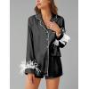 imageEkouaer Womens Bridal Feather Trim Silk Satin Pajama Set Long Sleeve Lounge Sets Sleepwear Removable FeatherWhite Feather