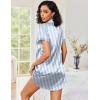 imageEkouaer Womens Satin Nightshirt Button Down Sleepshirt Silk Short Sleeve Nightgown Boyfriend Notch Collar SleepwearBlue Stripe