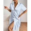 imageEkouaer Womens Satin Nightshirt Button Down Sleepshirt Silk Short Sleeve Nightgown Boyfriend Notch Collar SleepwearBlue Stripe