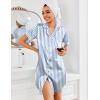 imageEkouaer Womens Satin Nightshirt Button Down Sleepshirt Silk Short Sleeve Nightgown Boyfriend Notch Collar SleepwearBlue Stripe