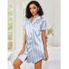 imageEkouaer Womens Satin Nightshirt Button Down Sleepshirt Silk Short Sleeve Nightgown Boyfriend Notch Collar SleepwearBlue Stripe