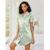 imageEkouaer Womens Satin Nightshirt Button Down Sleepshirt Silk Short Sleeve Nightgown Boyfriend Notch Collar SleepwearLight Green