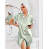 imageEkouaer Womens Satin Nightshirt Button Down Sleepshirt Silk Short Sleeve Nightgown Boyfriend Notch Collar SleepwearLight Green