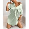 imageEkouaer Womens Satin Nightshirt Button Down Sleepshirt Silk Short Sleeve Nightgown Boyfriend Notch Collar SleepwearLight Green