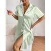 imageEkouaer Womens Satin Nightshirt Button Down Sleepshirt Silk Short Sleeve Nightgown Boyfriend Notch Collar SleepwearLight Green