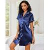 imageEkouaer Womens Satin Nightshirt Button Down Sleepshirt Silk Short Sleeve Nightgown Boyfriend Notch Collar SleepwearNavy Blue