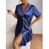 imageEkouaer Womens Satin Nightshirt Button Down Sleepshirt Silk Short Sleeve Nightgown Boyfriend Notch Collar SleepwearNavy Blue