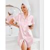 imageEkouaer Womens Satin Nightshirt Button Down Sleepshirt Silk Short Sleeve Nightgown Boyfriend Notch Collar SleepwearPink Leopard