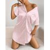 imageEkouaer Womens Satin Nightshirt Button Down Sleepshirt Silk Short Sleeve Nightgown Boyfriend Notch Collar SleepwearPink Leopard