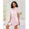 imageEkouaer Womens Satin Nightshirt Button Down Sleepshirt Silk Short Sleeve Nightgown Boyfriend Notch Collar SleepwearPink Leopard