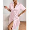 imageEkouaer Womens Satin Nightshirt Button Down Sleepshirt Silk Short Sleeve Nightgown Boyfriend Notch Collar SleepwearPink Leopard