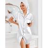 imageEkouaer Womens Satin Nightshirt Button Down Sleepshirt Silk Short Sleeve Nightgown Boyfriend Notch Collar SleepwearWhite