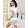 imageEkouaer Womens Satin Nightshirt Button Down Sleepshirt Silk Short Sleeve Nightgown Boyfriend Notch Collar SleepwearWhite