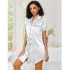 imageEkouaer Womens Satin Nightshirt Button Down Sleepshirt Silk Short Sleeve Nightgown Boyfriend Notch Collar SleepwearWhite