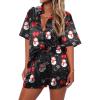 imageEkouaer Pajamas for Women Silk Soft Sleepwear Short Sleeve Button Down Pjs Satin Top and Shorts 2 Piece Lounge Set SXXLChristmas Black