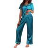 imageEkouaer Satin Pajamas for Women Short Sleeve Silk Pajama Sets Soft Sleepwear Top with Causal Long Pj PantGreen