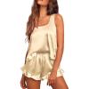 imageEkouaer Silk Pajamas Set Women Satin Ruffled Tank Tops Shorts Sets Sleepwear Nightwear SXXLChampange