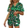 imageEkouaer Silk Pajamas for Women Short Sleeve Sleepwear Twopiece Pjs Set Soft V Neck Loungewear Tops with Pj Shorts SXXLChristmas Green