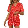 imageEkouaer Silk Pajamas for Women Short Sleeve Sleepwear Twopiece Pjs Set Soft V Neck Loungewear Tops with Pj Shorts SXXLChristmas Red