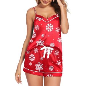 imageEkouaer Satin Pajamas Womens Soft Sleepwear Lingerie Silk Cami Shorts Set Nightwear SXXLSnowflake