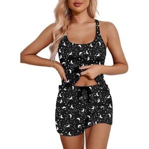 imageEkouaer Womens Cami Pajama Set Sleeveless Racerback Tank Top Pjs Soft SleepwearBlack Moon Star