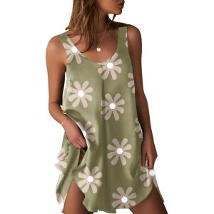 imageEkouaer Womens Sleeveless V Neck Satin NightgownGreen Flower
