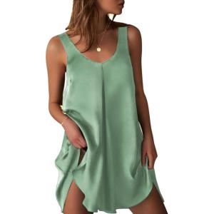 imageEkouaer Womens Sleeveless V Neck Satin NightgownIce Green