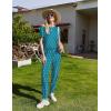 imageEkouaer 2 Pack Womens Pajama Sets Short Sleeve Tops Jogger Pants Lounge Sets Soft Loungewear Printed Pj with PocketsLight Blue Cashewblue Green Print